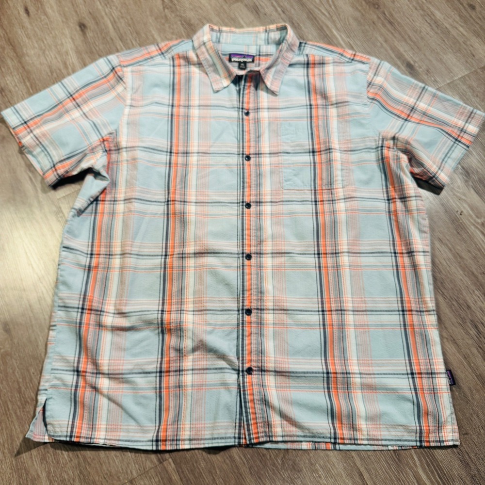 Patagonia Mens XXL Plaid Short Sleeve Button Down Shirt Blue Orange 53004 SP16